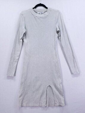 Young Fabulous & Broke Dax Midi Dress Size Large Ribbed Knit Boho Gray Bodycon